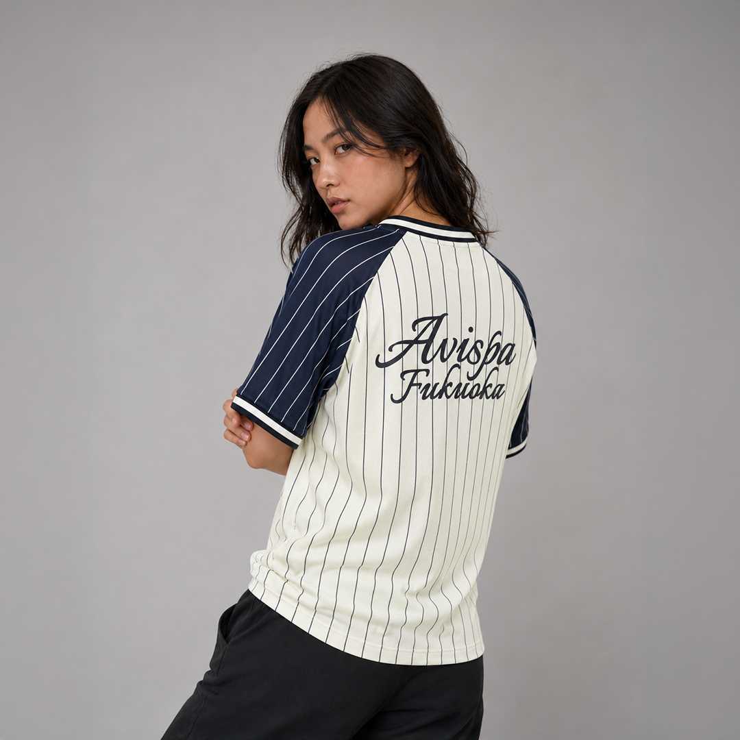 AE612 เสื้อเบสบอลโอเวอร์ไซส์เจอร์ซีย์ สีครีม
