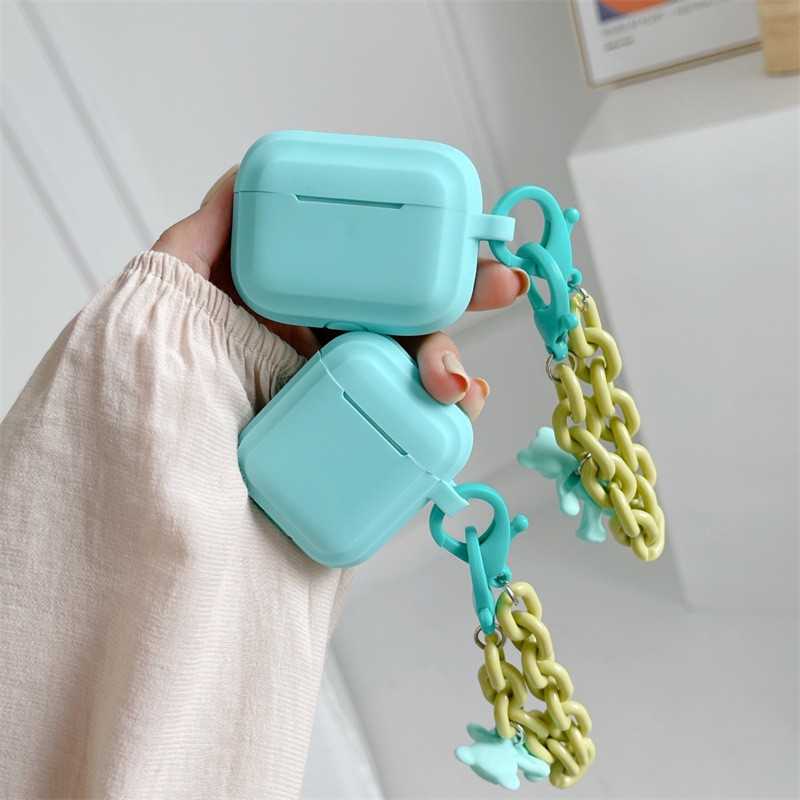 ♥ เคส Airpods : Aqua blue ซิลิโคนสีฟ้า+พวงกุญโซ่ จี้ลูกหมีฟ้า