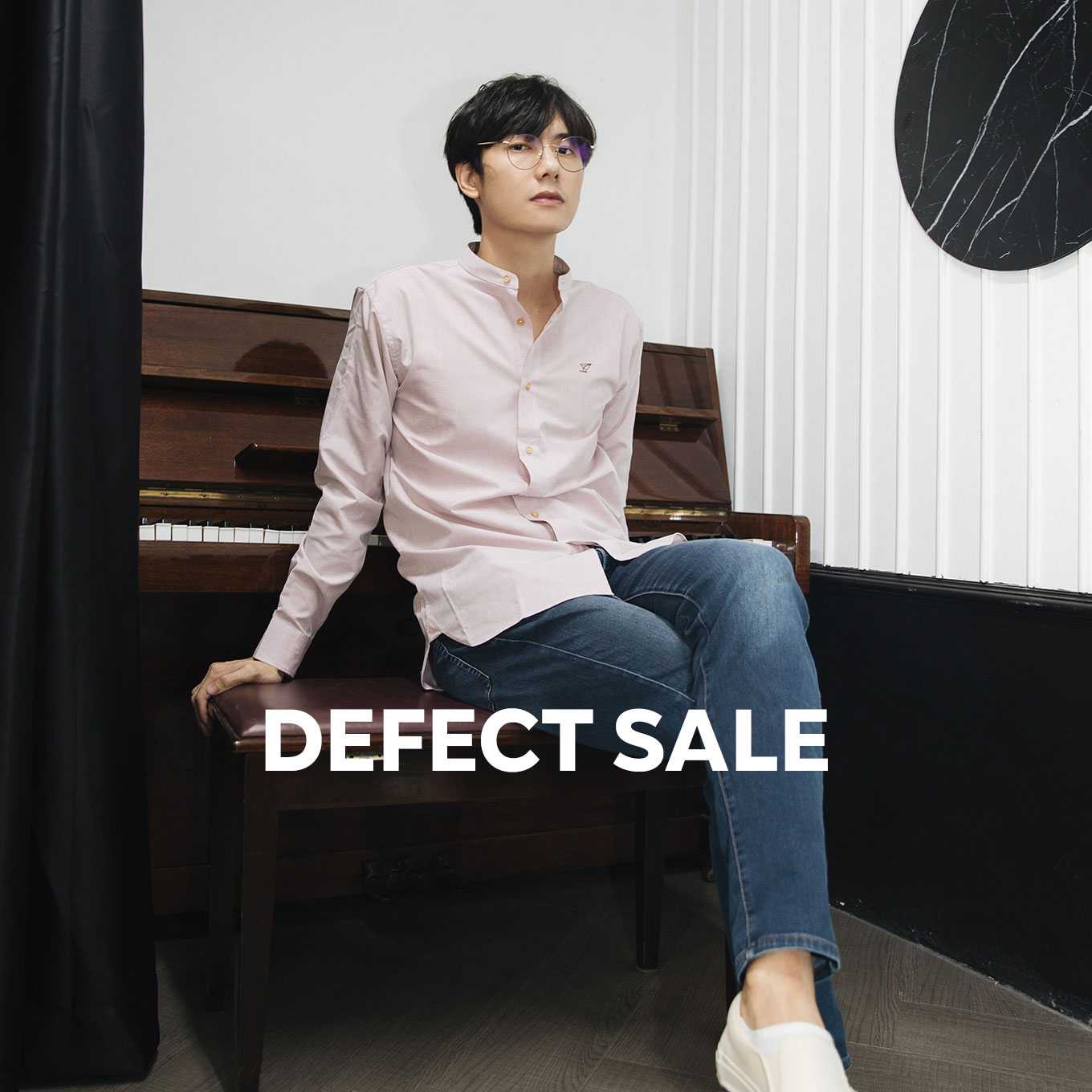 [สินค้ามีตำหนิ] Original เสื้อเชิ้ตชาย คอจีน ทรงตรง สีชมพู origami plane (เหลือไซส์ XL)