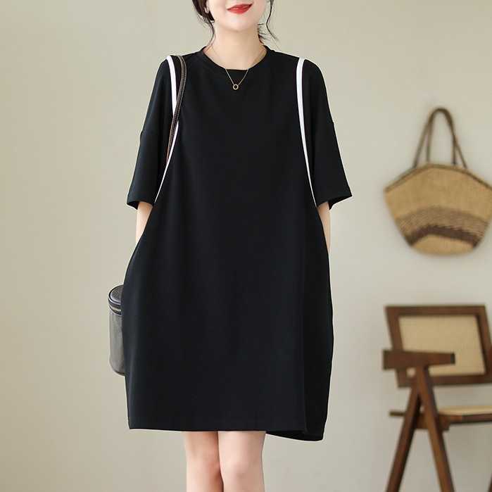 (ไซส์ใหญ่) มินิเดรสโทนสีดำทรง oversize แบบเก๋น่ารัก