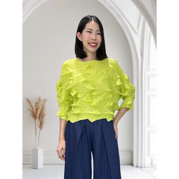 เพิ่มสีใหม่!! 2MUAY รุ่น GJO6612-9 เสื้อพลีทคุณภาพ HALF SLEEVE ZIG ZAG PLEATED TOP 9 สี FREE SIZE