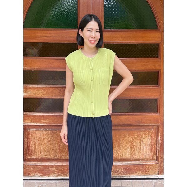 2MUAY รุ่น GJO10302 เสื้ออัดพลีท THICK CAP SLEEVE BUTTON FRONT PLEATED TOP 14 สี FREE SIZE