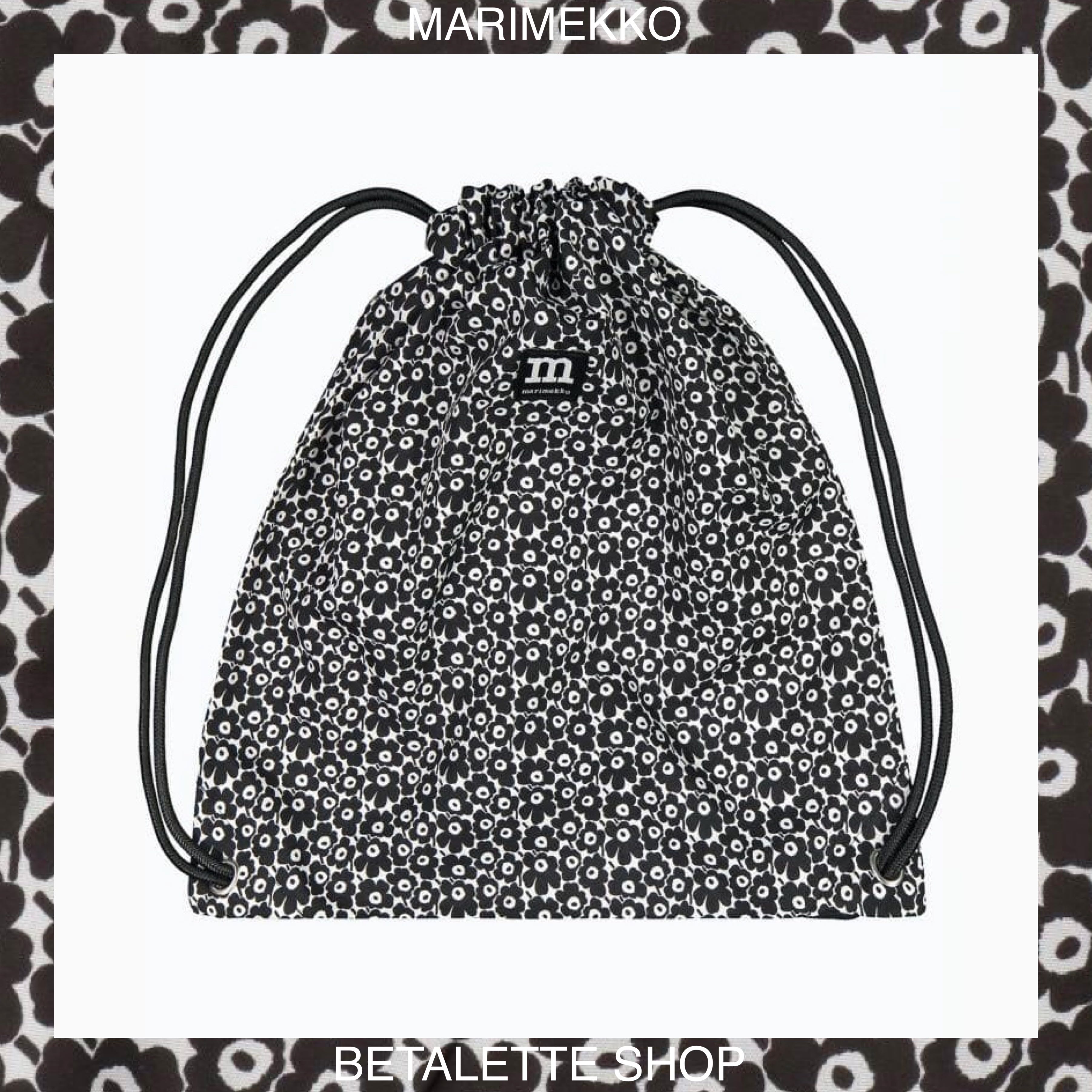 พร้อมส่ง !! ♣️ Marimekko Smart Sack Unikko bag ดอกสีดำเล็ก ของแท้จากช็อป Marimekko ♣️