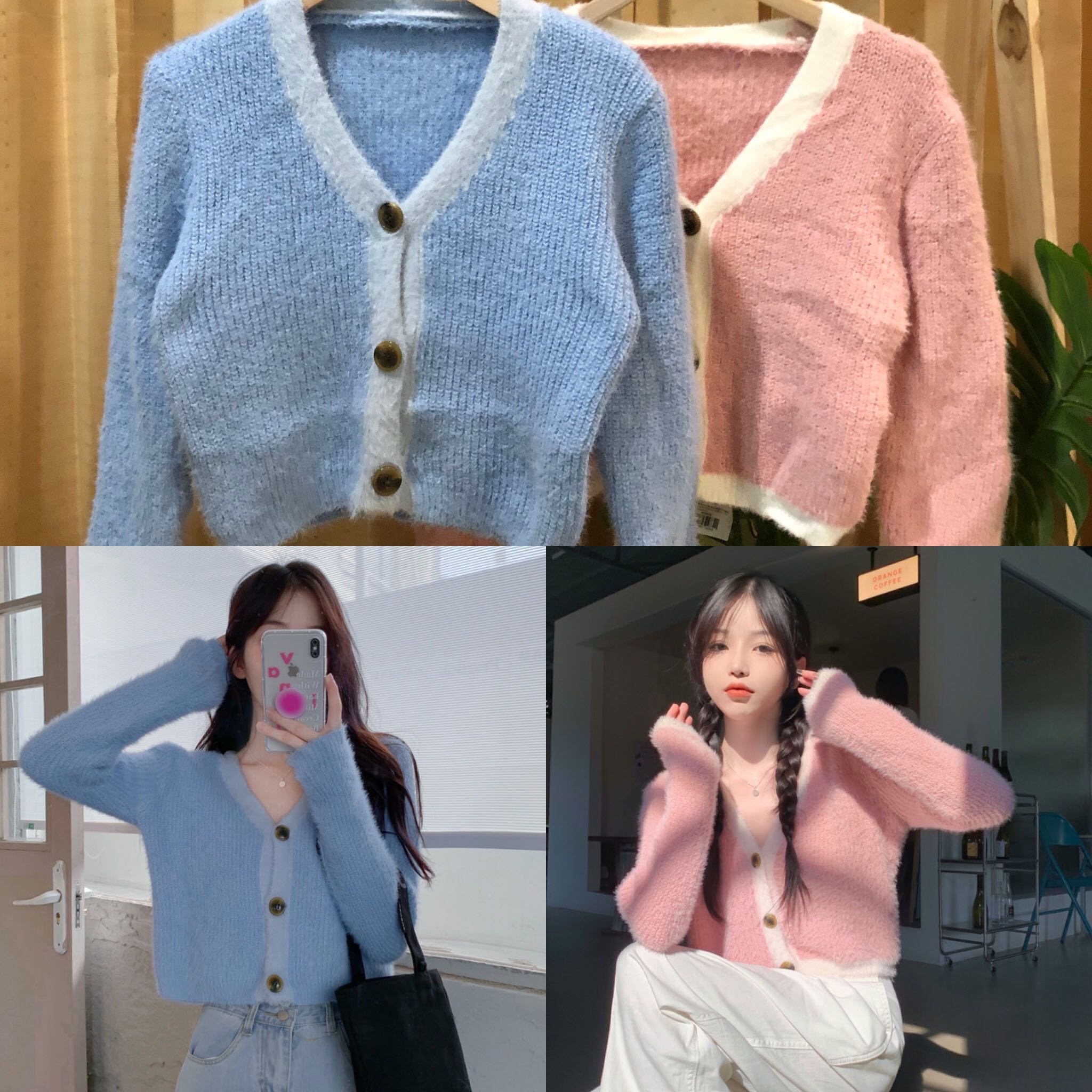 เสื้อ ไหมพรมขนกระดุมหน้าสีพาสเทล sale185
