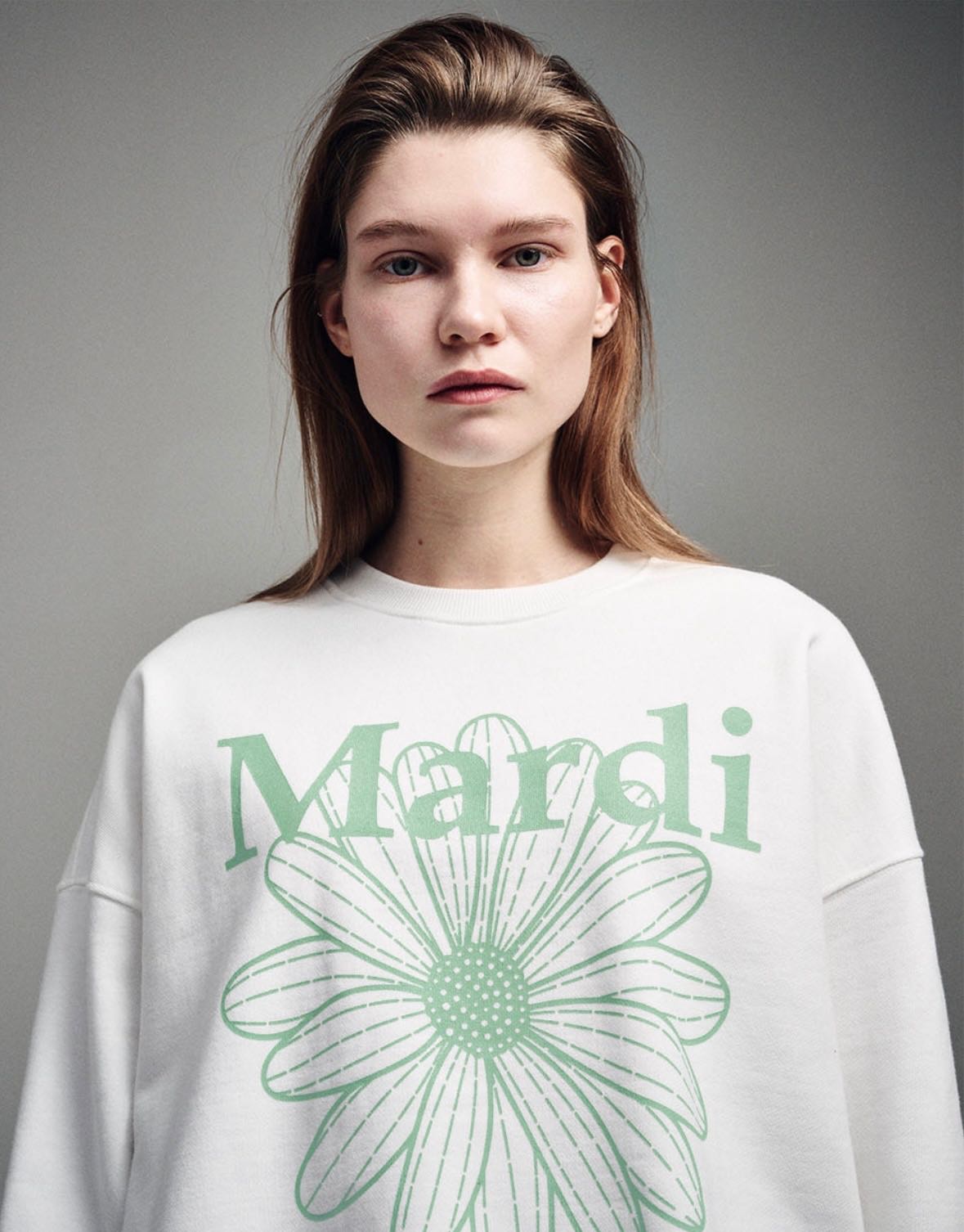 (พร้อมส่ง) Mardi mercredi sweatshirt flowermardi white mint