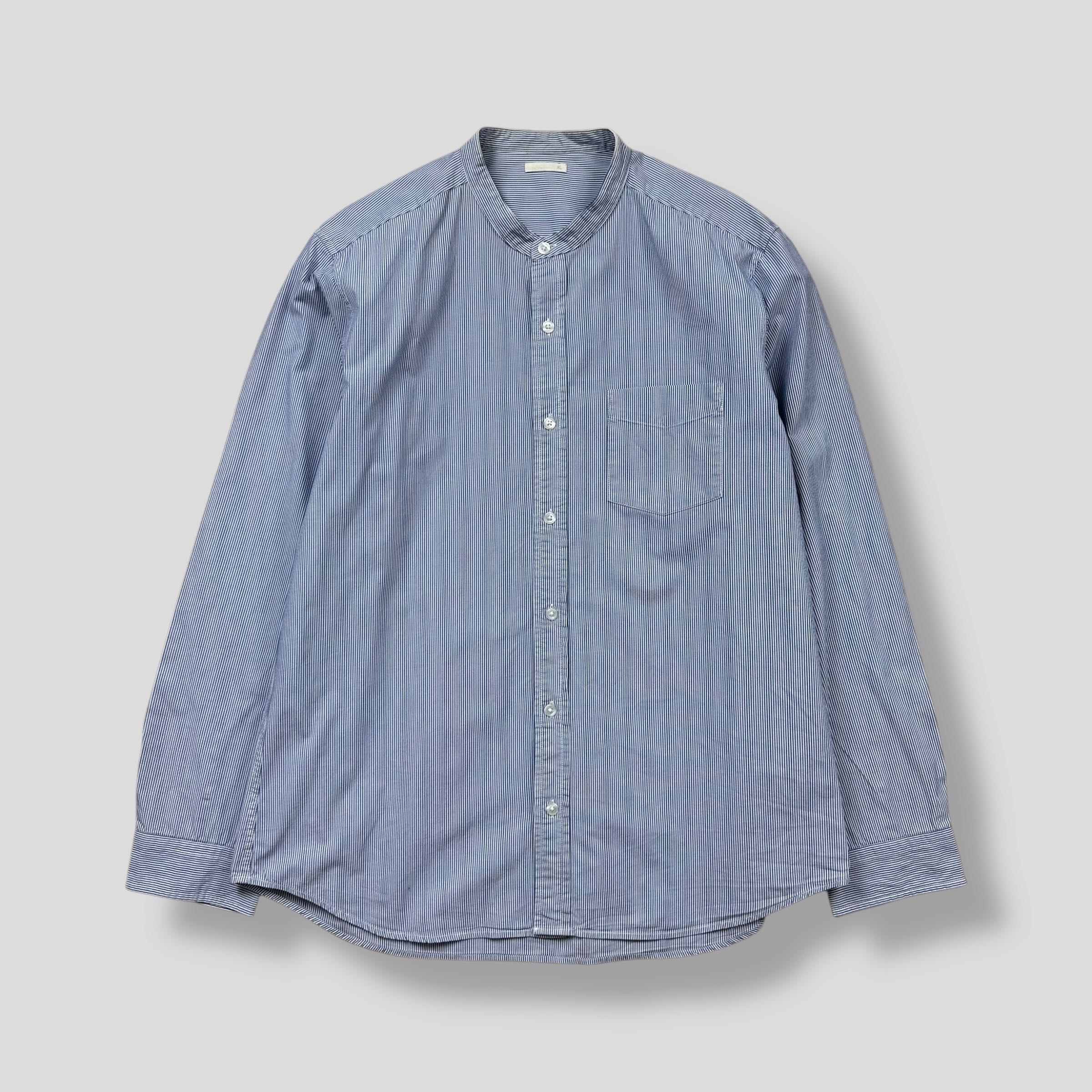 GU STRIPED STAND COLLAR POCKET SHIRT 
