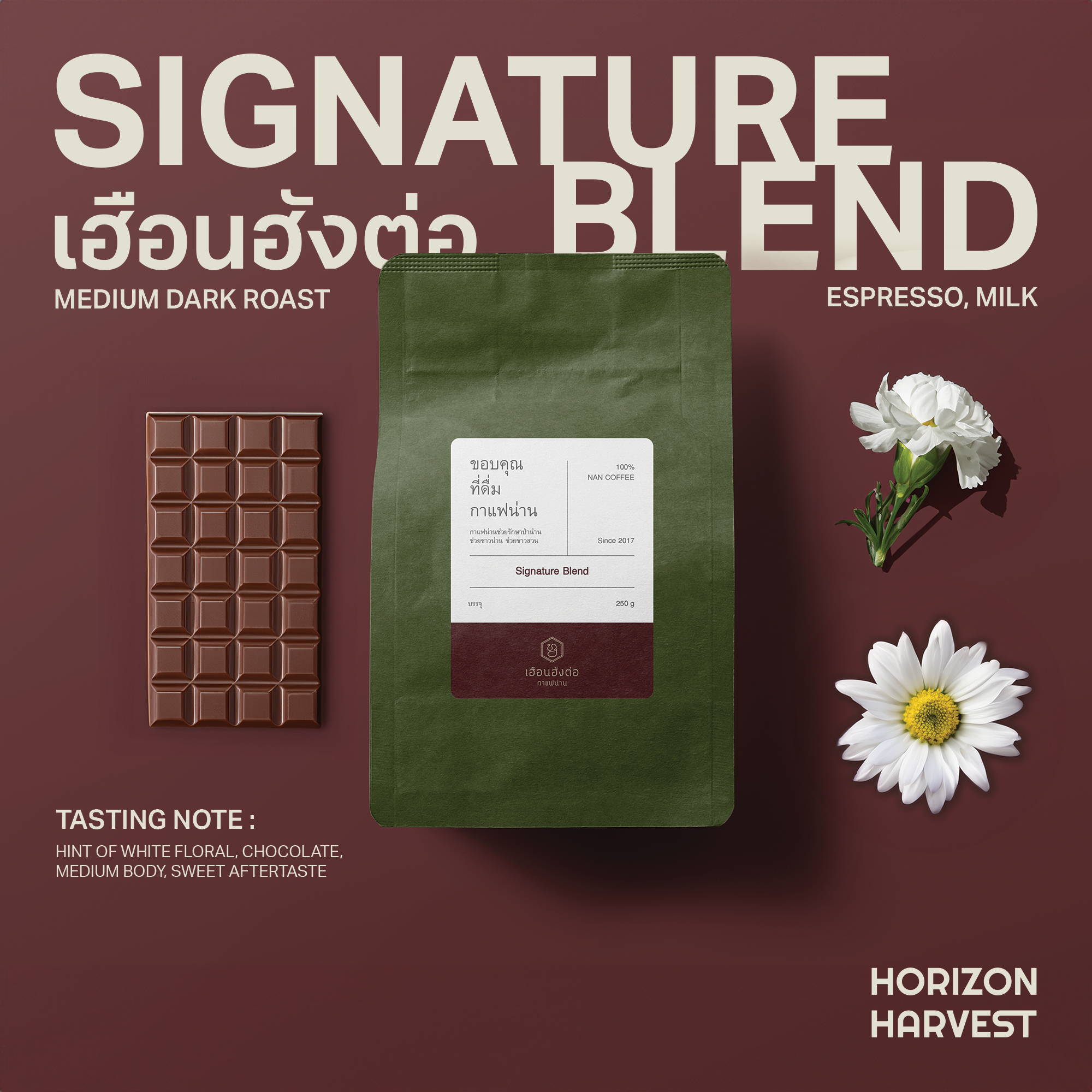 เมล็ดกาแฟคั่ว เฮือนฮังต่อ Signature 250 g กาแฟน่าน 100%
