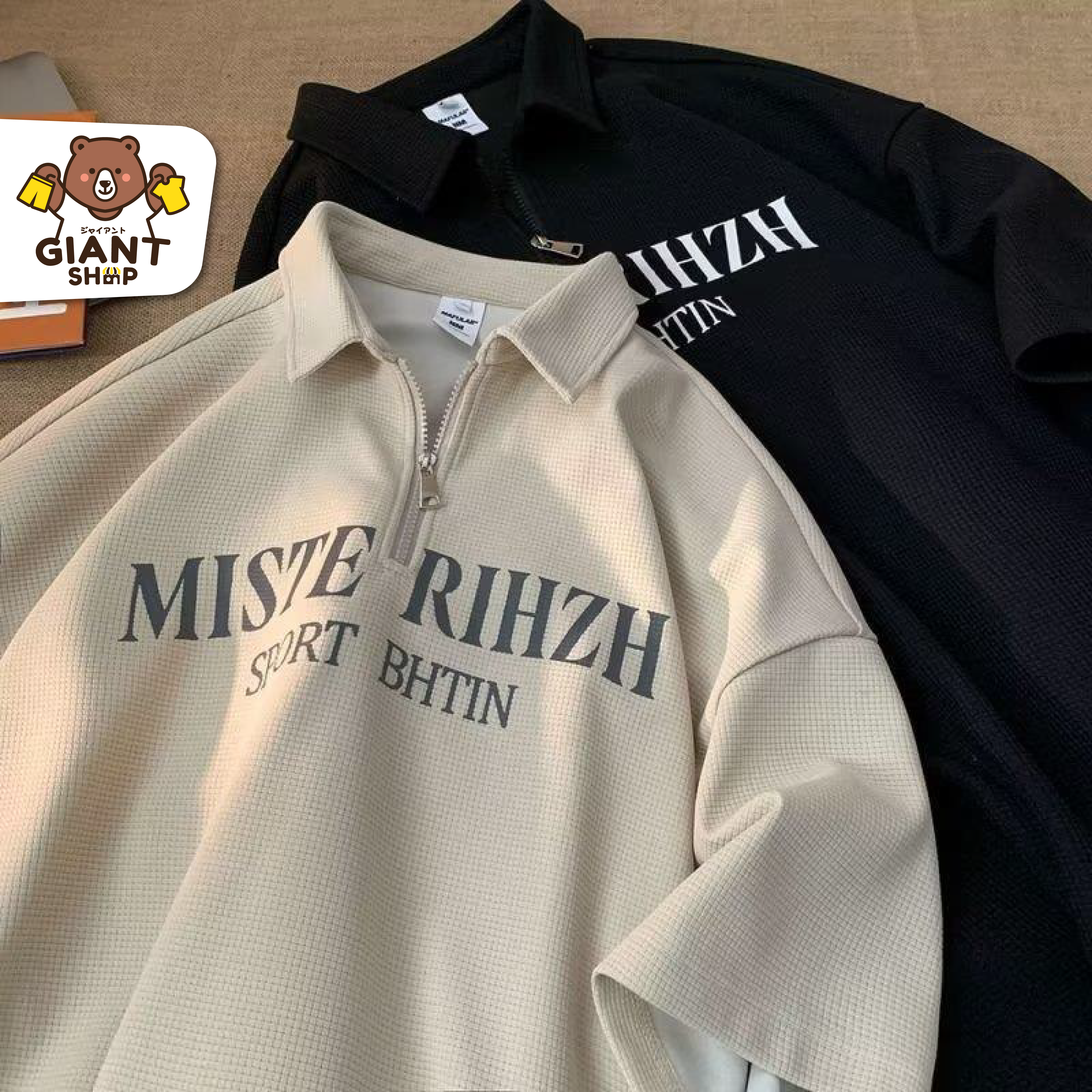 GIANTSHOP เสื้อโปโล แขนสั้น ผ้าวาฟเฟิล ลาย MISTE (C-324)