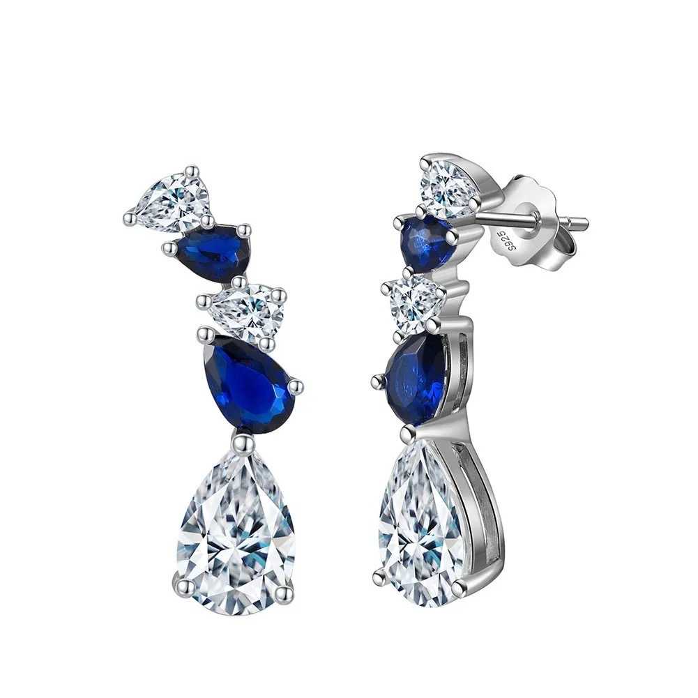 Blue sapphire mix pear diamond earrings