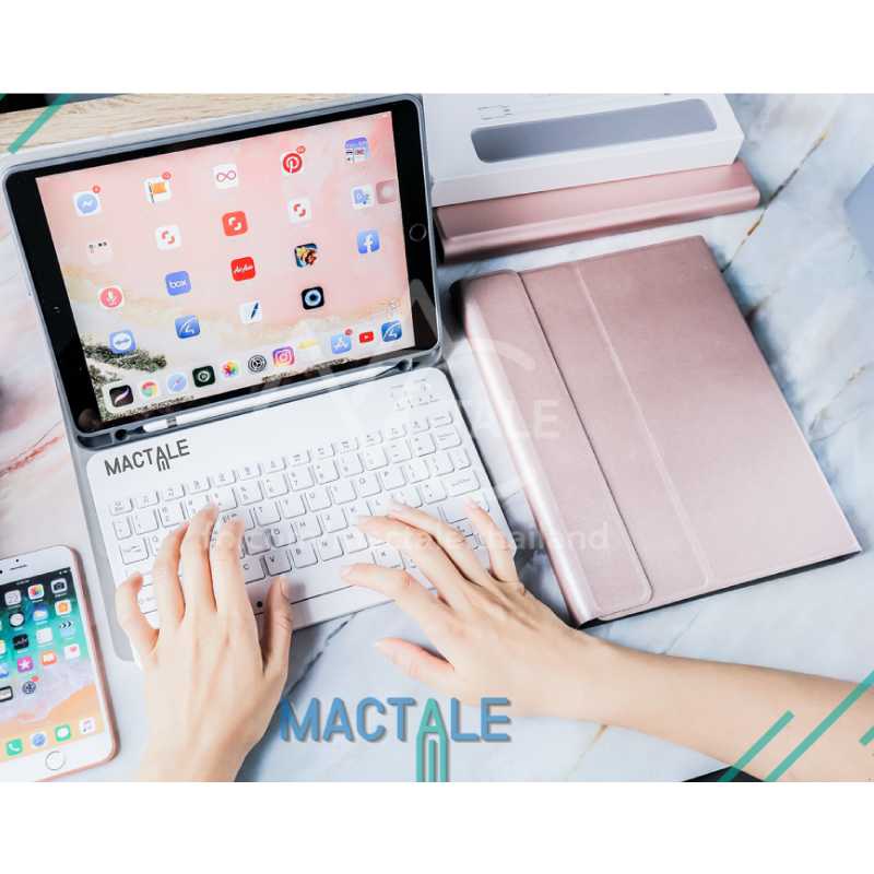 Set iPad Case Keyboard [หนังเรียบหรู] เคส พร้อมคีย์บอร์ดสีขาว รุ่นเรียบหรู