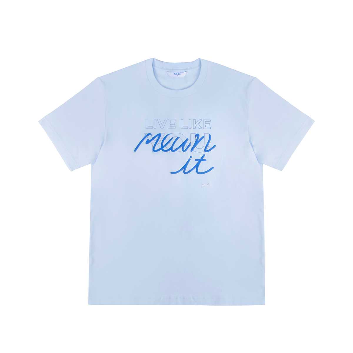เสื้อยืด รุ่น LIVE LIKE YOU MEAN IT LOOSE T-SHIRT สีฟ้า F24APT02016
