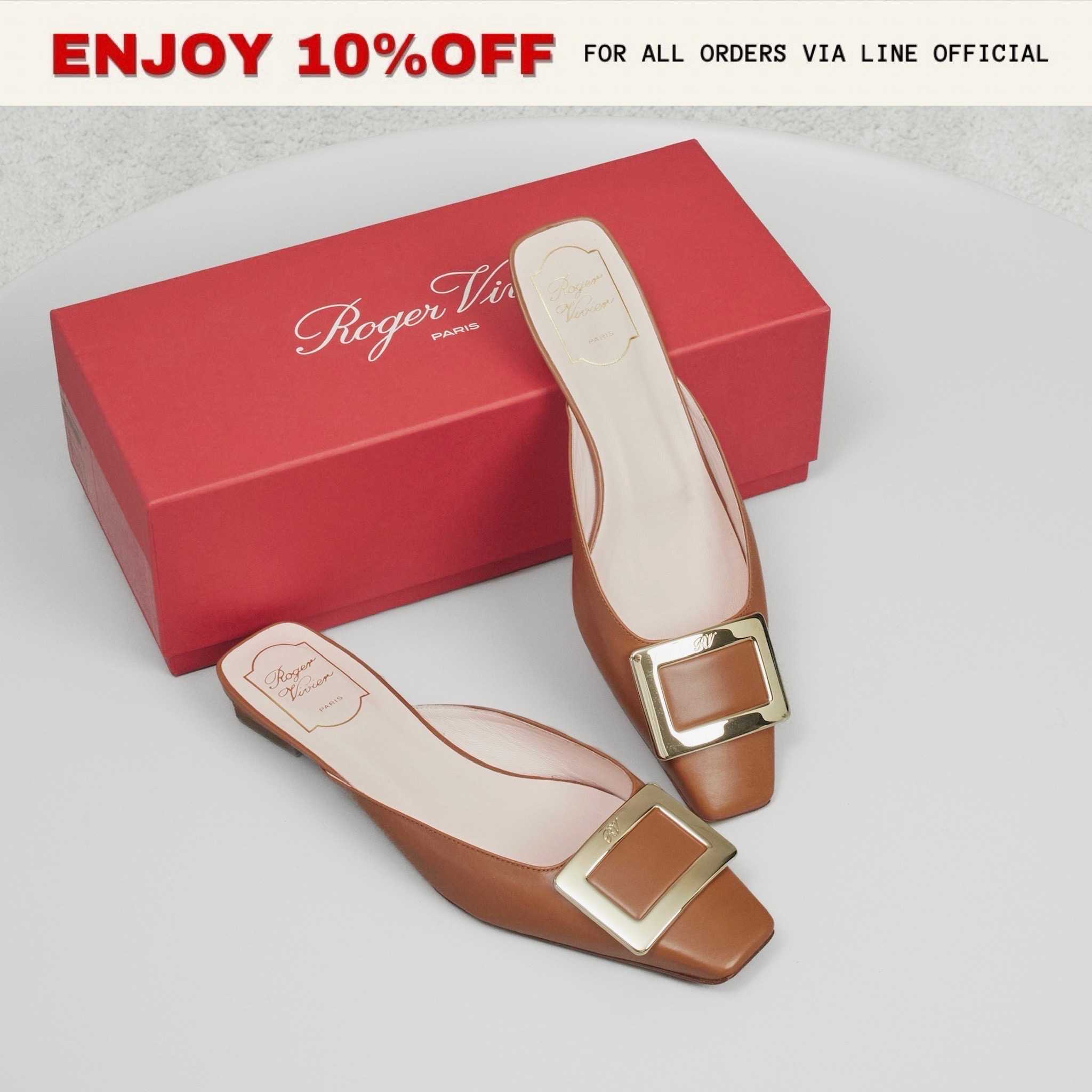 📍LIKE NEW📍ROGER VIVIER Belle Vivier Mules In Leather สี Brown | Shoes