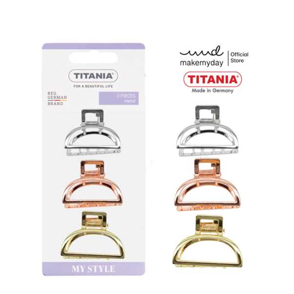 TITANIA Hair Clip Set Metallic Trio กิ๊บหนีบผม กิ๊บหนีบผมโลหะ นำเข้าจากเยอรมัน (1 กล่องบรรจุ 3 ชิ้น)