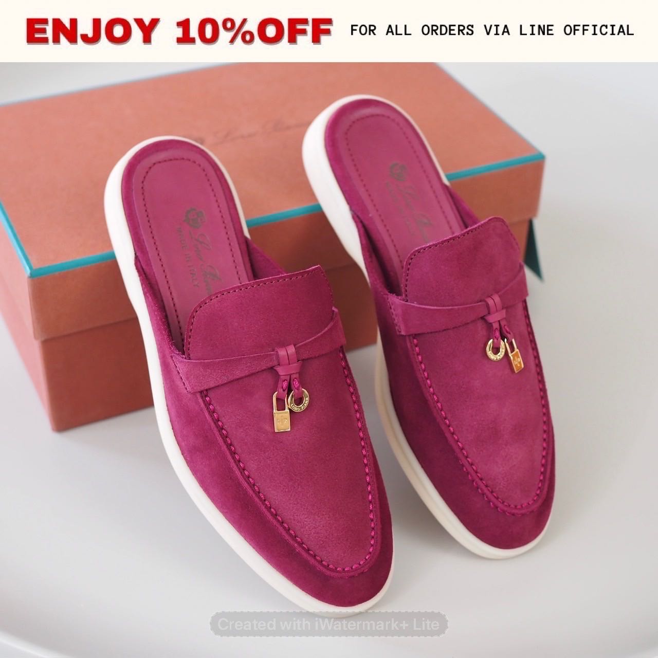 NEW! LORO PIANA Babouche Charms Walk Loafers สี Bright Amaranth | Shoes
