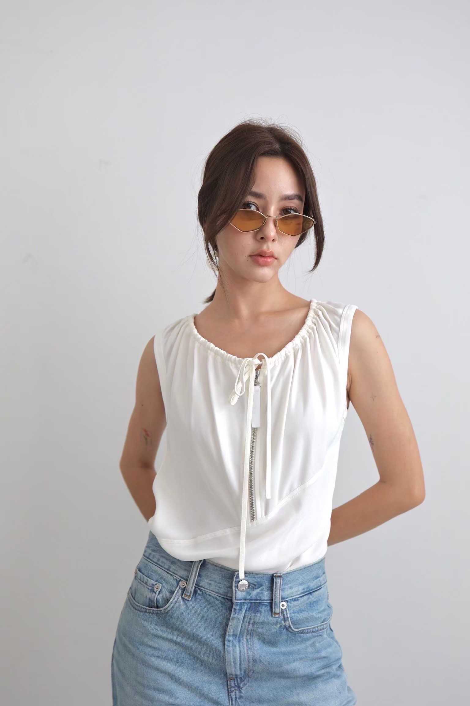 SALE Helmut Lang DRAWSTRING SLEEVELESS TOP - IVORY