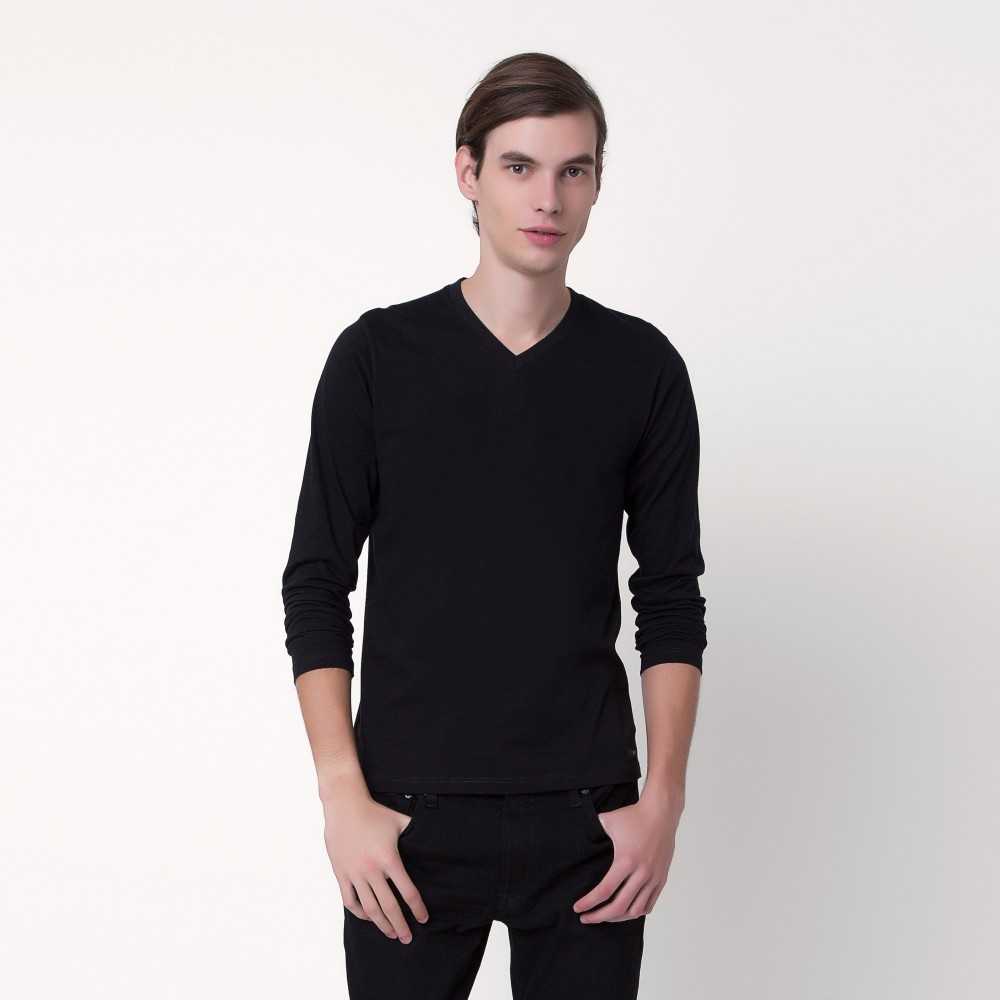 Long-Sleeve Jersey V-Neck Tee - Black