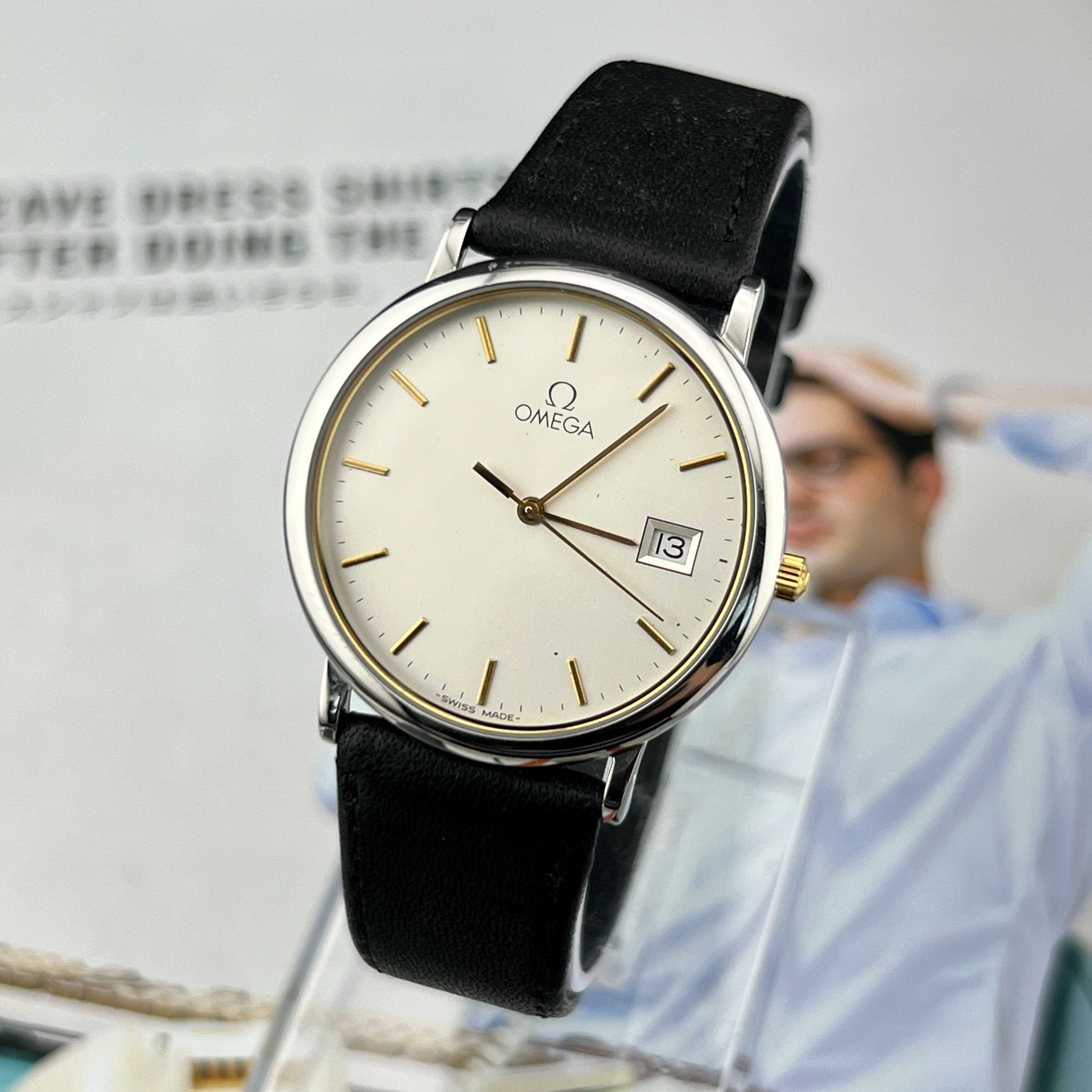 Vintage 0mega De Ville Quartz Silver Dial Ref.196.0312.1 Cal.1430 Date Swiss Made 1989