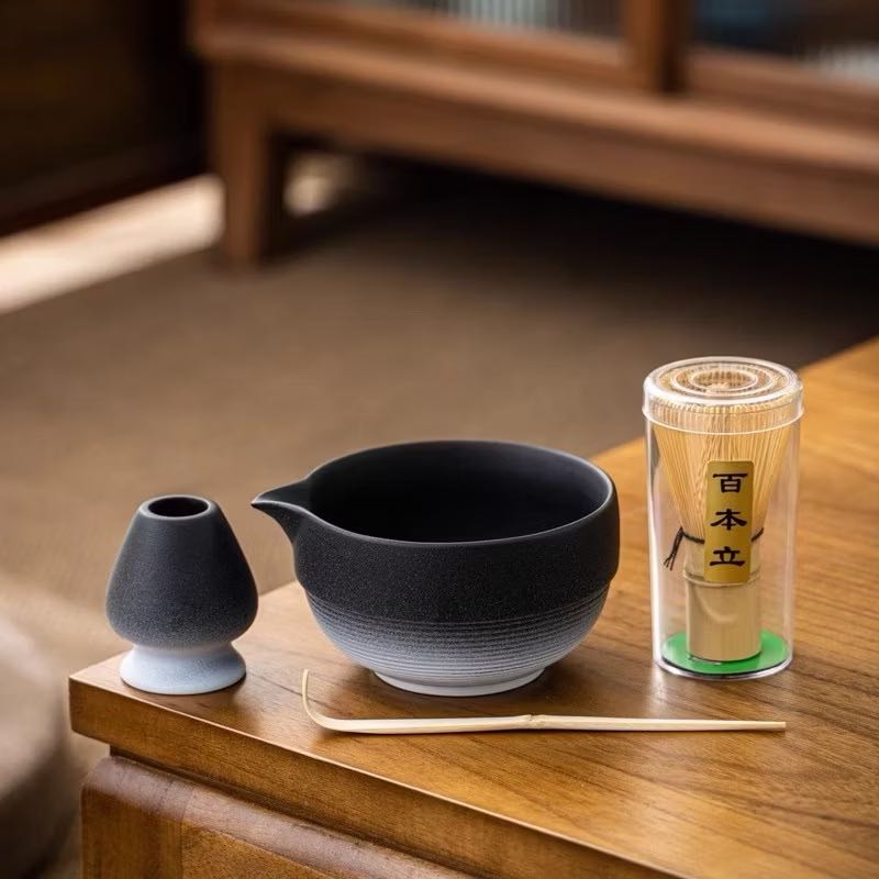 🍵𝑪𝒉𝒂𝒘𝒂𝒏 🔘 Matcha Bowl : Gradient Color Set  ชามชงมัทฉะ สีดำขาว