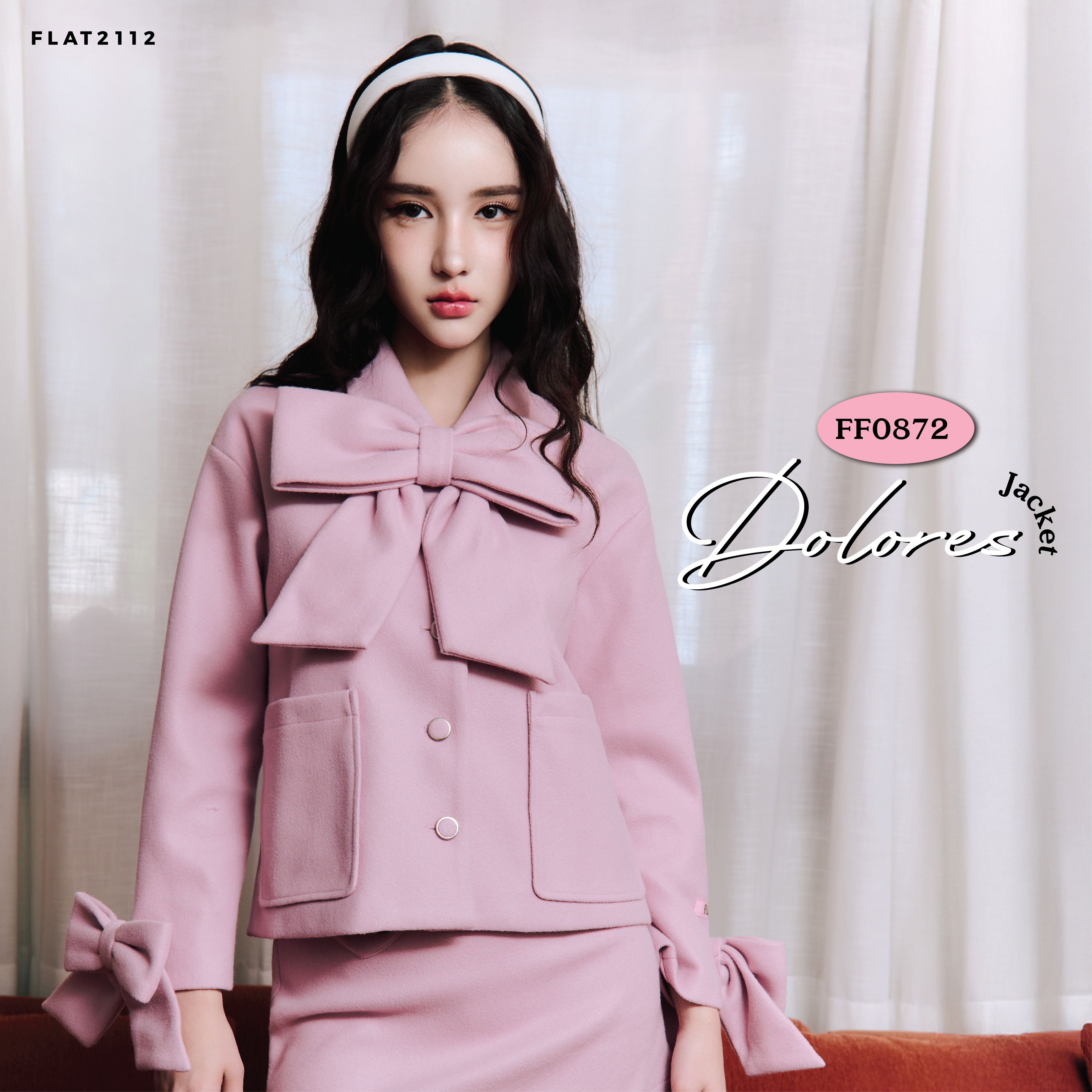 FLAT2112 FF0872 : DOLORES JACKET เสื้อแจ็คเก็ตแขนยาวแต่งโบว์ที่แขน โบว์กลางอกถอดได้