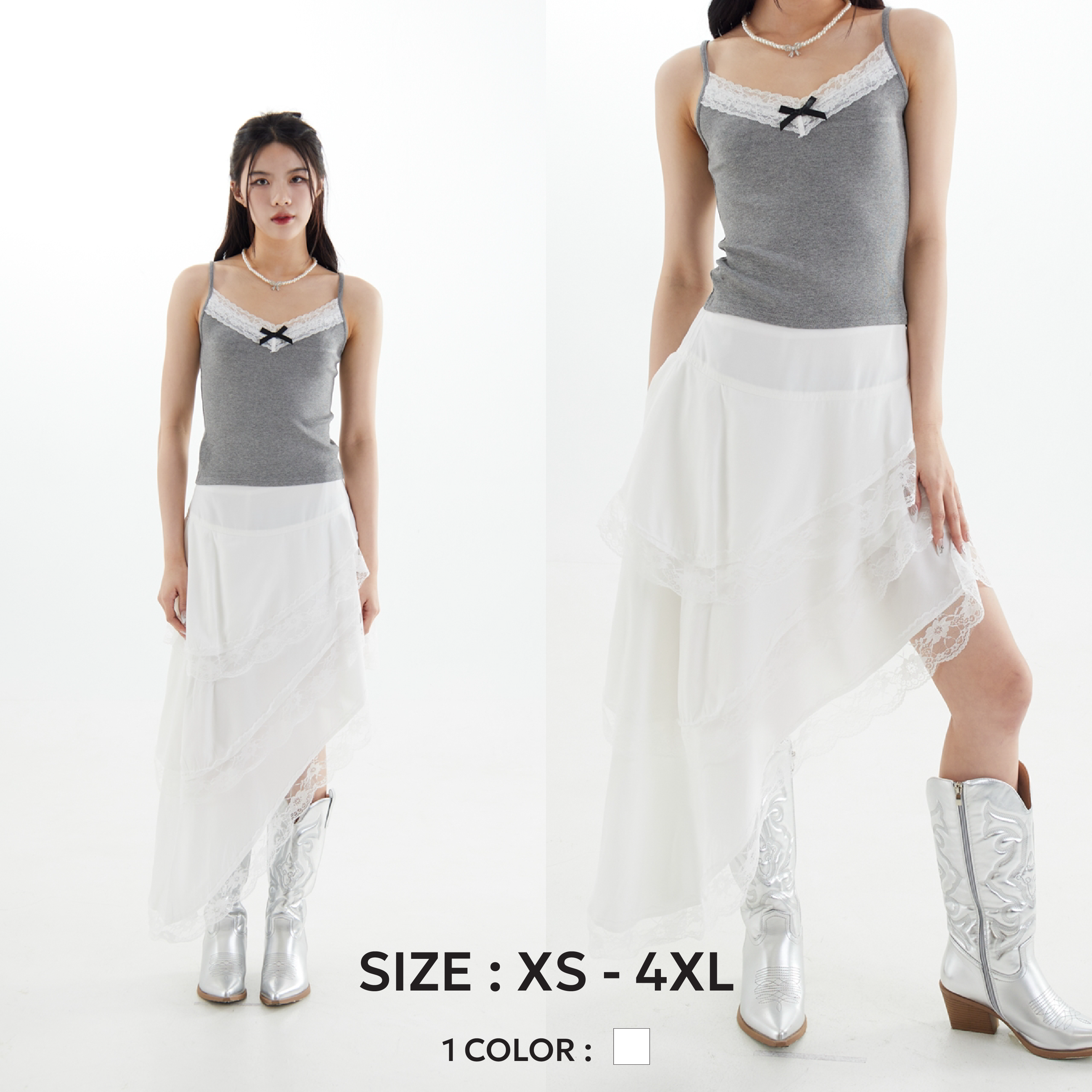 Bemingskirt014(XS-4XL) - Jolly skirt 🧚🏻‍♂️🧝🏻‍♀️  กระโปรงยาวลูกไม้ ดีเทลยางยืดด้านหลัง