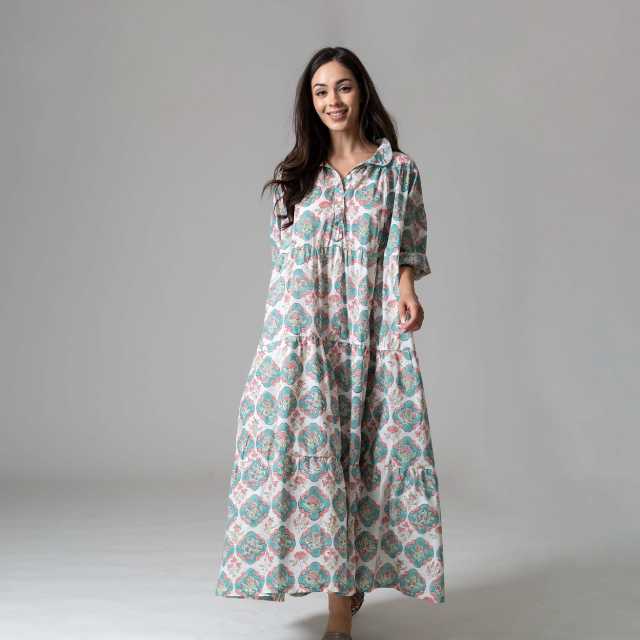 Bombana Dress (White & Green, Free Size)