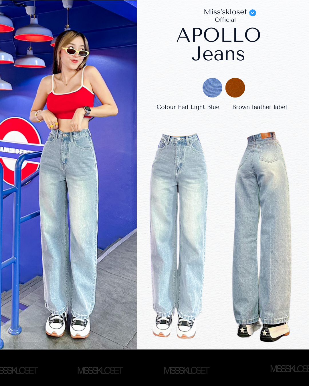 Apollo.jeans💗กระบอกลิซ่า2ความยาวสียีนส์อ่อนกางเกงยีนส์เอวสูงขากระบอกใส่สบายพลางหุ่น