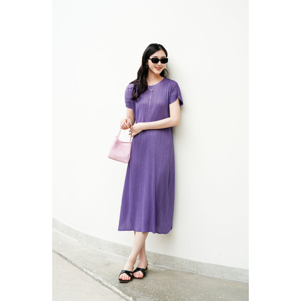 2MUAY รุ่น GJO5378 เดรสพลีทคุณภาพ SHORT SLEEVE PLEATED DRESS 8 สี FREE SIZE