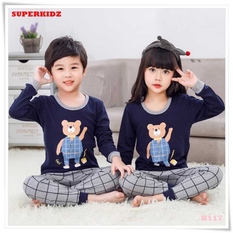 K117 ชุดนอนเด็ก ชุดนอนเด็กผู้หญิง ชุดนอนเด็กลายหมี  ผ้านิ่มใส่สบาย 100% COTTON  By Superkidz