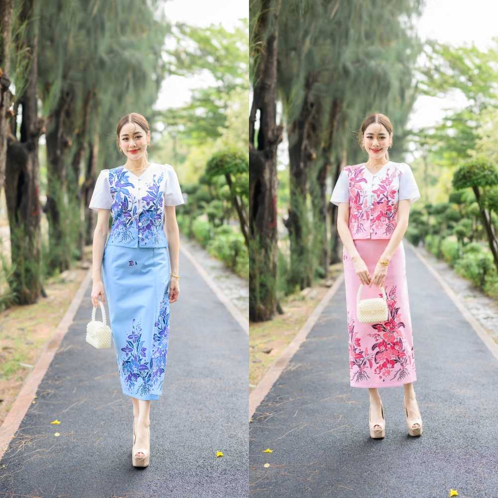 NEW /SET เสื้อ+ผ้าถุง ลายปาเต๊ะ สวยมากก ใส่ไปงานบุญก็เหมาะสุดๆ พร้อมส่ง.. S-2XL N626