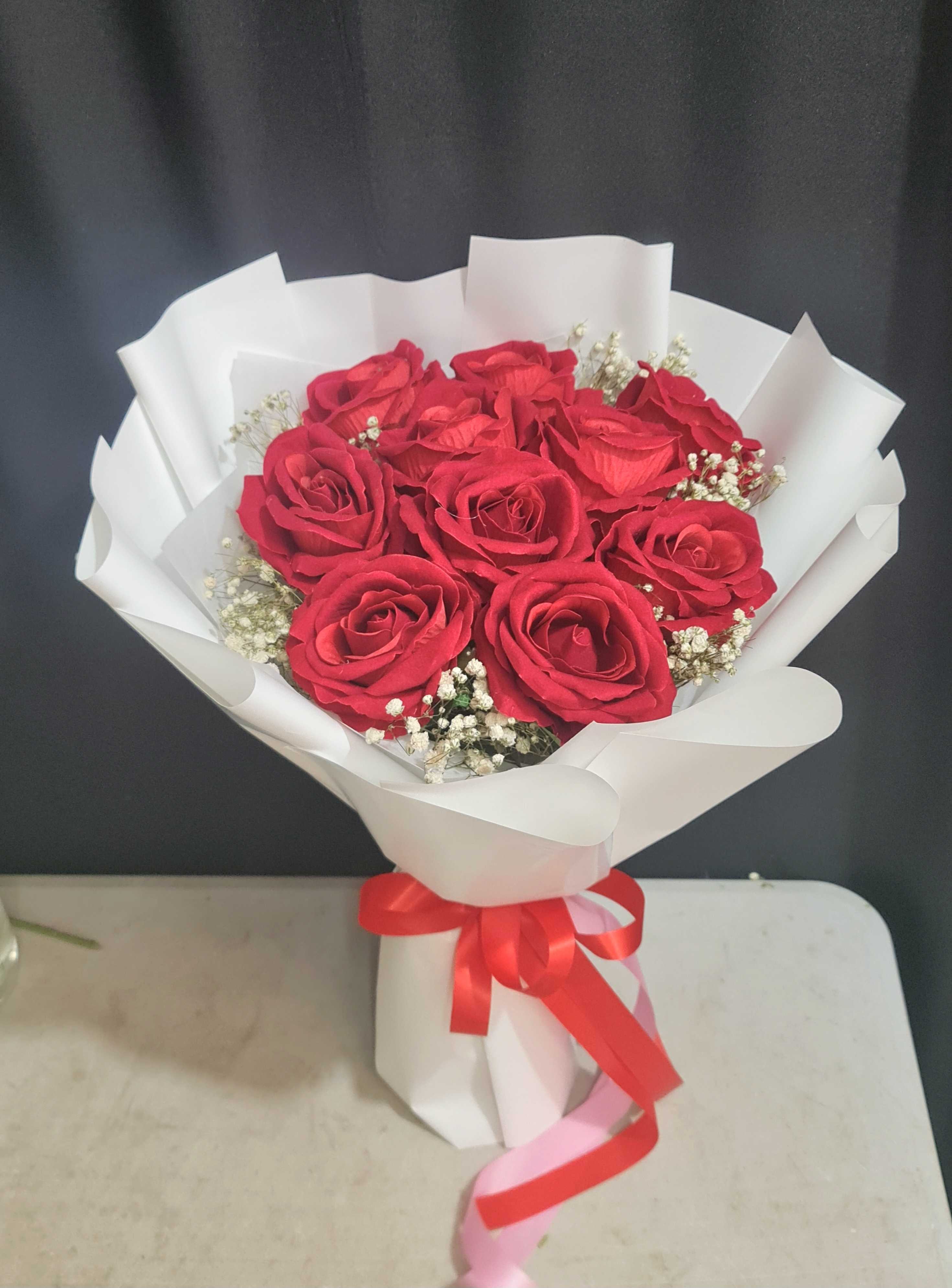 ช่อกลมดอกไม้ประดิษฐ์ กุหลาบ Artificial flowers 10 ดอกช่อกลม