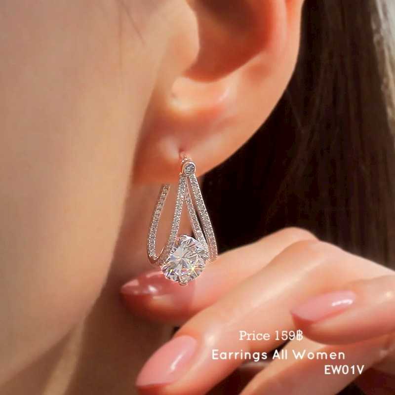 EW01V ต่างหูห่วง สีเงิน เครื่องประดับผู้หญิง ต่างหูออกงาน เงิน 925
