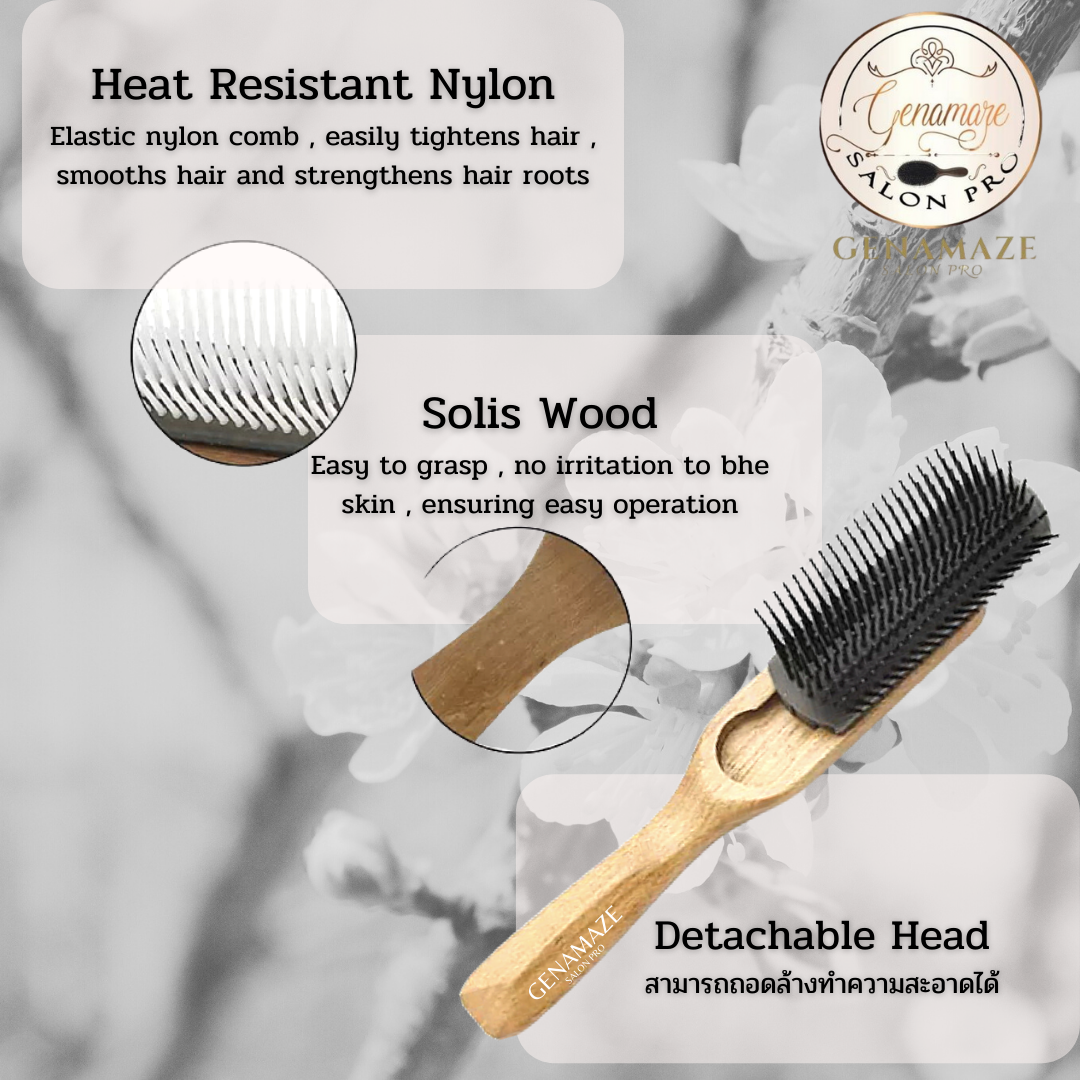 Genamaze 9 Rows nylon  cushioned hair brush หวีแปรงเปียกไนล่อน 9 แถวสำหรับไดร์โคน