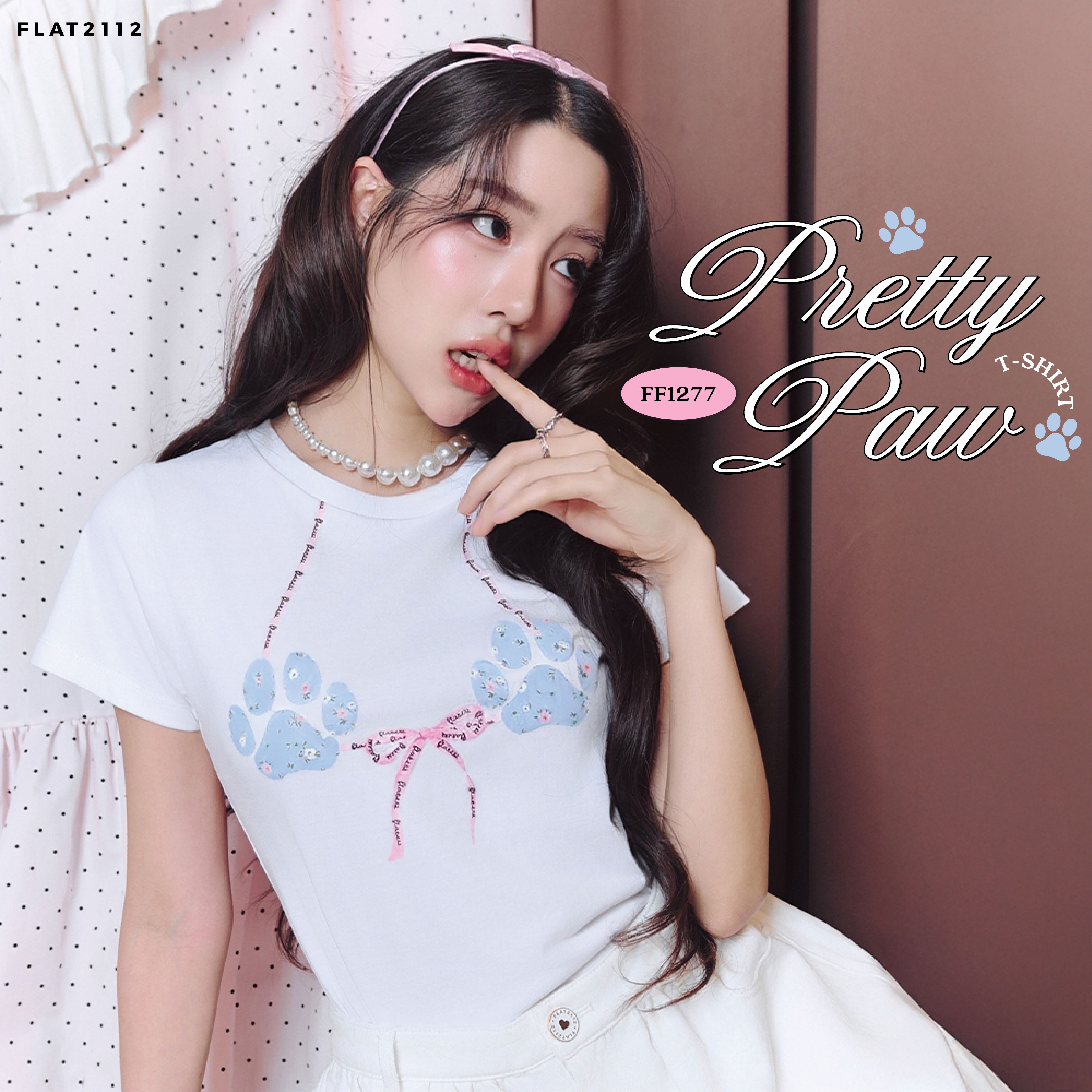 FLAT2112 : PRETTY PAW T-SHIRT เสื้อยืดผู้หญิงสไตล์เกาหลี ใส่สบาย ผ้านุ่ม แมตช์ลุคได้ทุกวัน (FF1277)