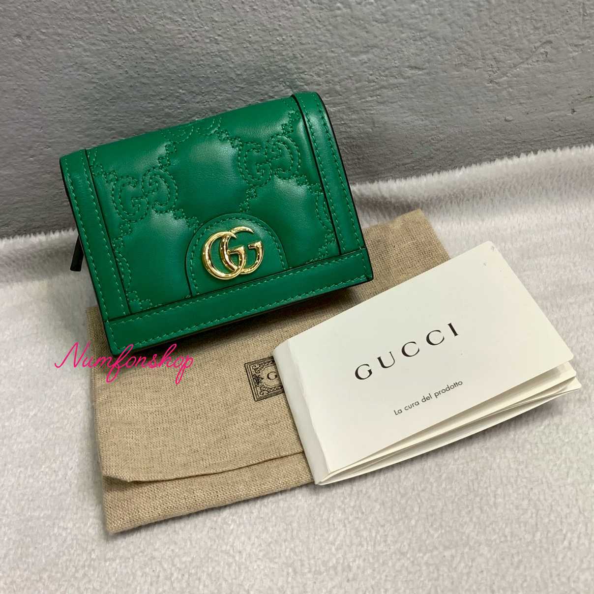 Gucci GG Matelassé Leather Trifold Wallet Green ปี2022 ของใหม่ค่ะ