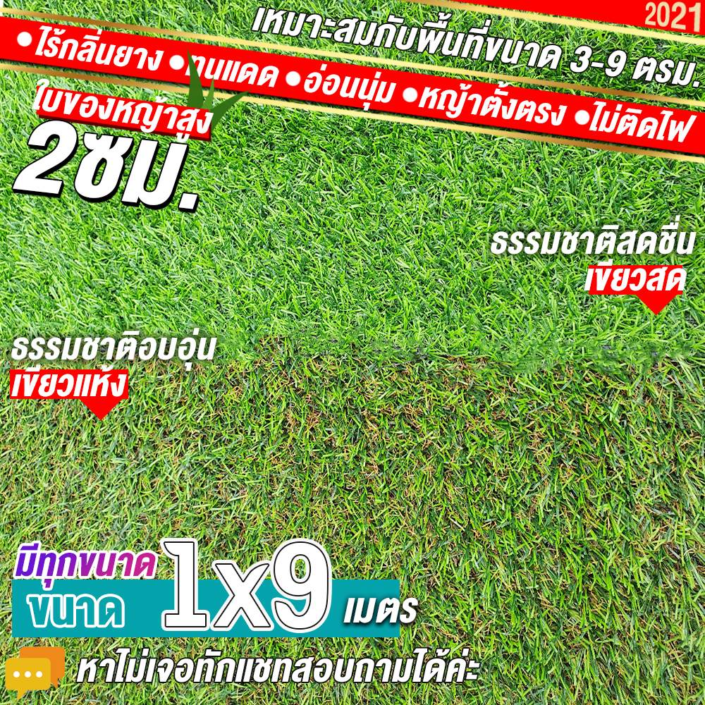 🌳🌳หญ้าเทียมใบ 2 ซม กันUVคุณภาพดี ขนาด 1x9 เมตร เกรดเอสำหรับตกแต่งสวน หญ้าเทียมถูกๆ มีทุกขนาด