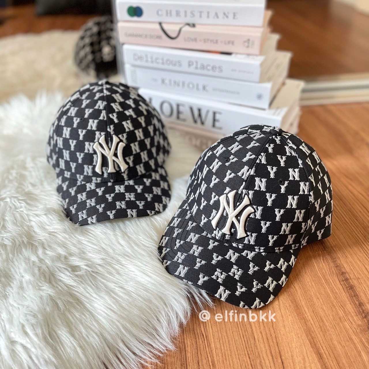 Sale🔥🔥MLB Monogram Classic Ball Cap  หมวกแก๊ป ลายโมโนแกรม NY สีดำ/สีน้ำตาล/สีฟ้า/สีแดง