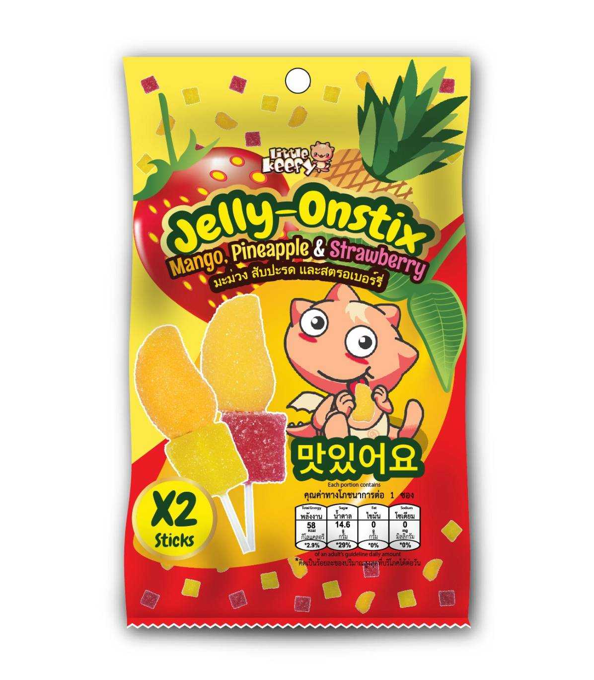 ๋Jelly-Onstix วุ้นคาราจีแนน รสมะม่วงสับปะรด/สตรอเบอร์รี่ ตรา Little Keefy จำนวน 2 ไม้ ขนาด 45 กรัม