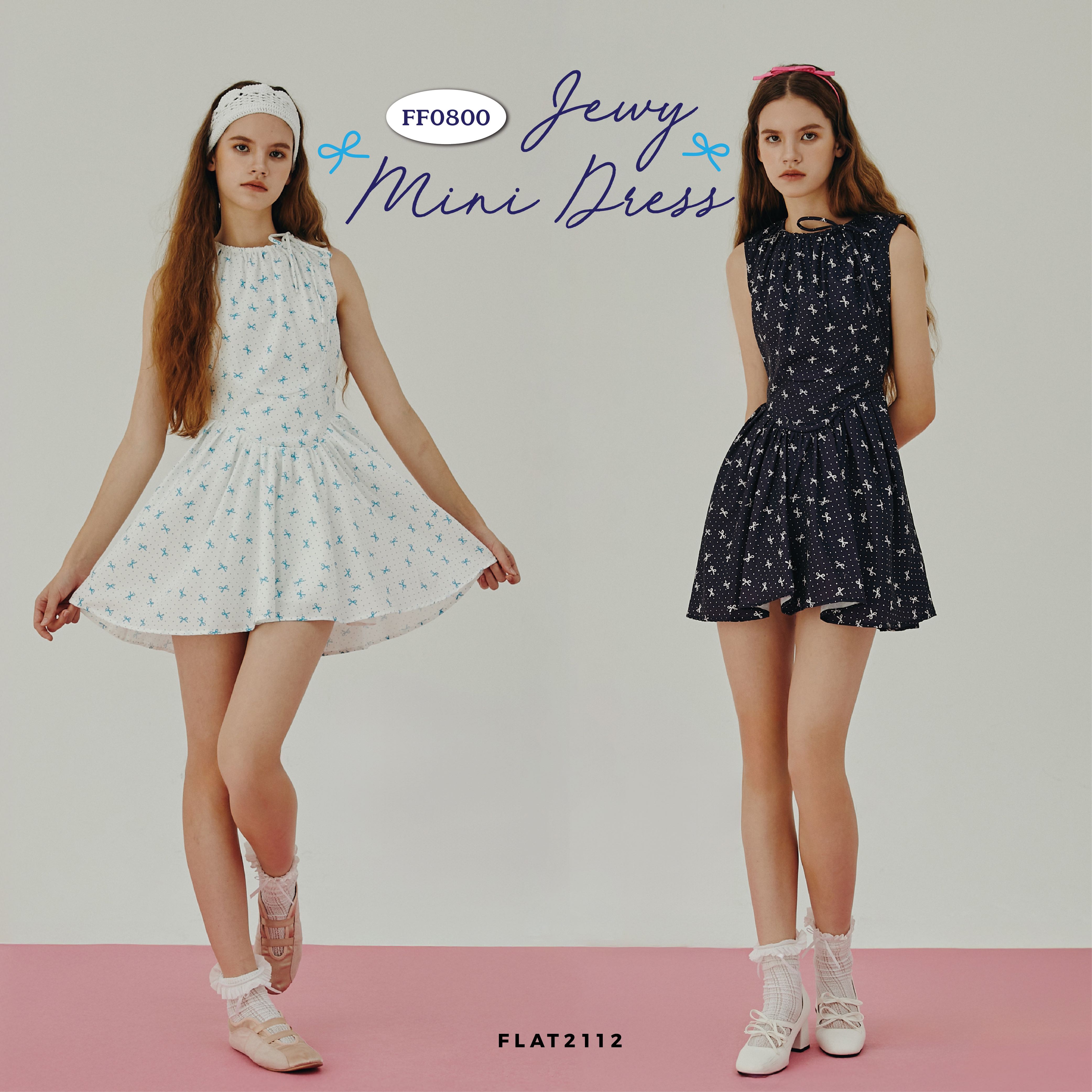 FLAT2112 FF0800 : JEWY MINI DRESS นิเดรสแขนกุด แต่งเชือกผูกโบว์ เดรสออกงาน ชุดออกงาน