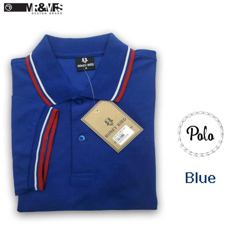 เสื้อโปโลชาย เสื้อคอปกชาย แขนสั้น แบบคลีบ POLO ผ้าCOTTON (สีน้ำเงิน)