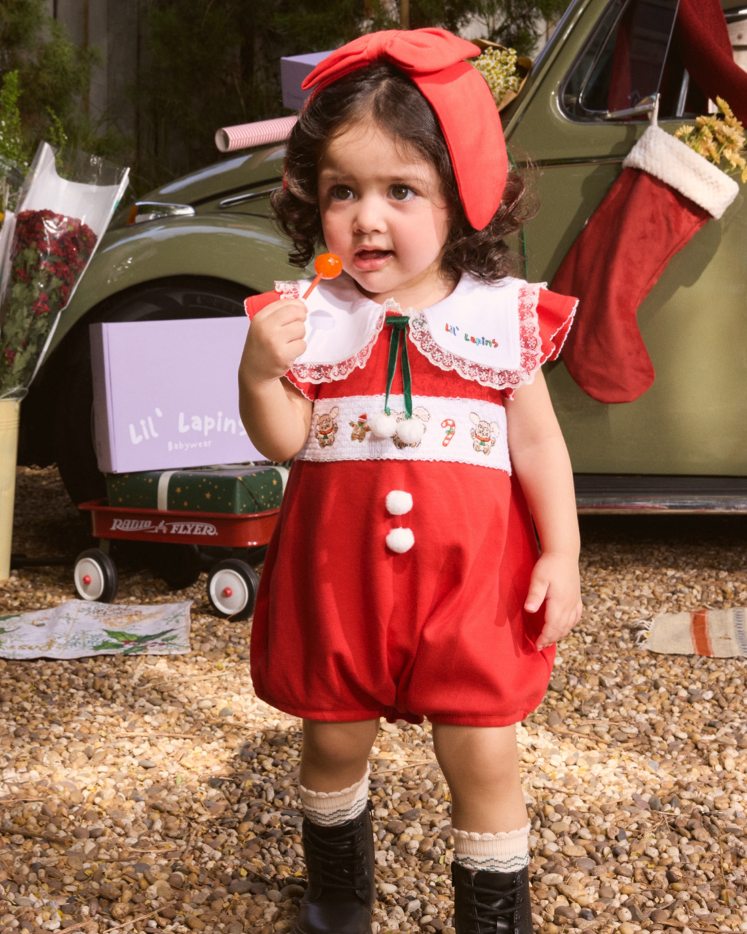 Holiday Hues Scarlet Romper Set (รอมเปอร์เด็ก + Headband ทำจากผ้า 100% Organic Cotton Interlock)