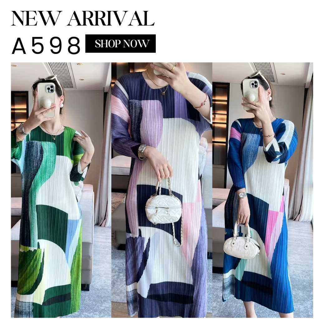 Pleatbynisa A598 เดรสอัดพลีท เนื้อผ้าPolyester100%