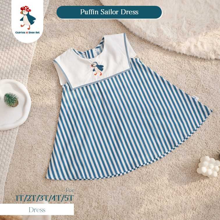 Charles x Snow Owl ชุดเสื้อผ้าแฟชั่นเด็กหญิงน่ารักๆ Puffin Sailor Dress & Denim Two-Piece Set