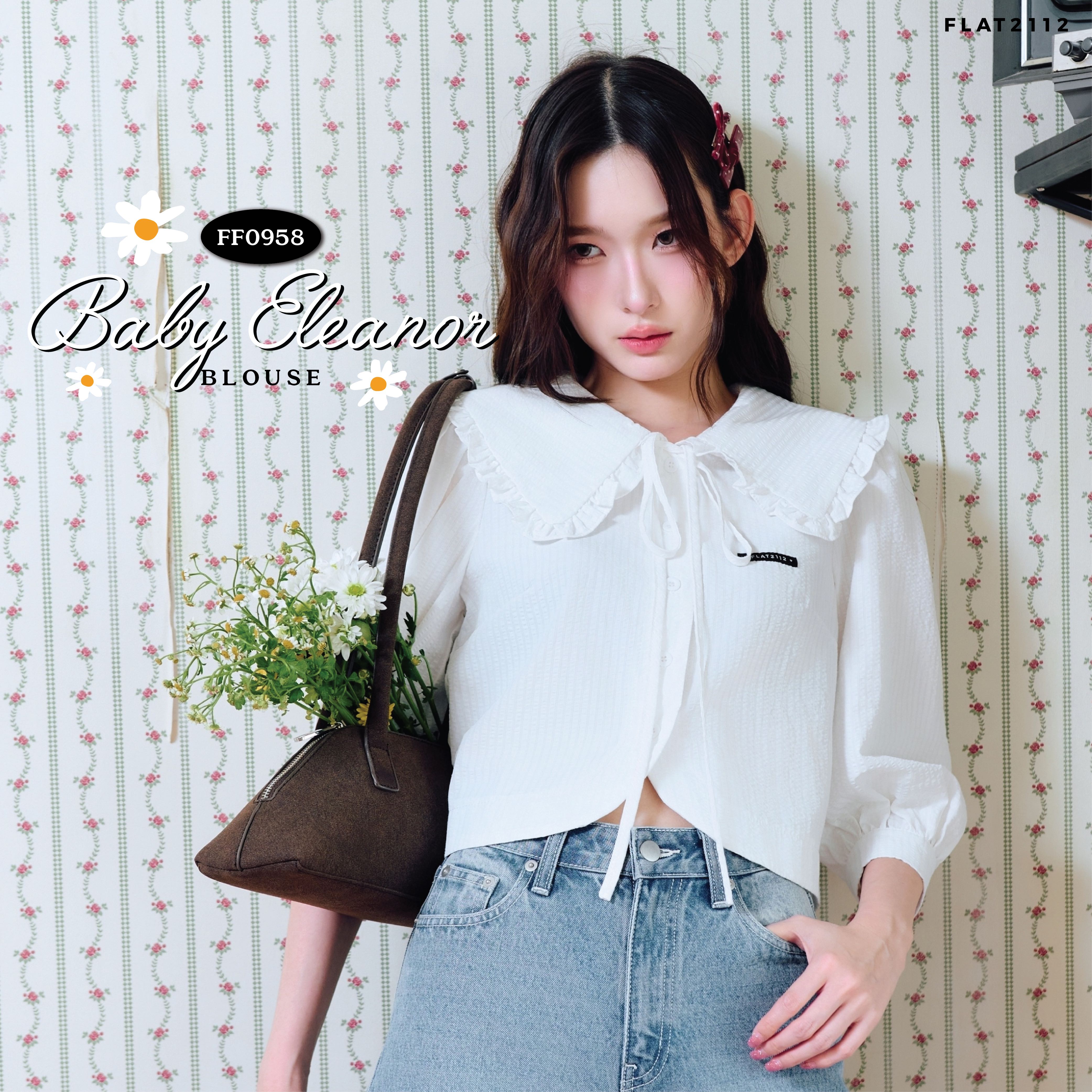 FLAT2112 FF0958 : BABY ELEANOR BLOUSE เสื้อคอปก เเขนยาว ชุดผู้หญิง แฟชั่นผู้หญิง