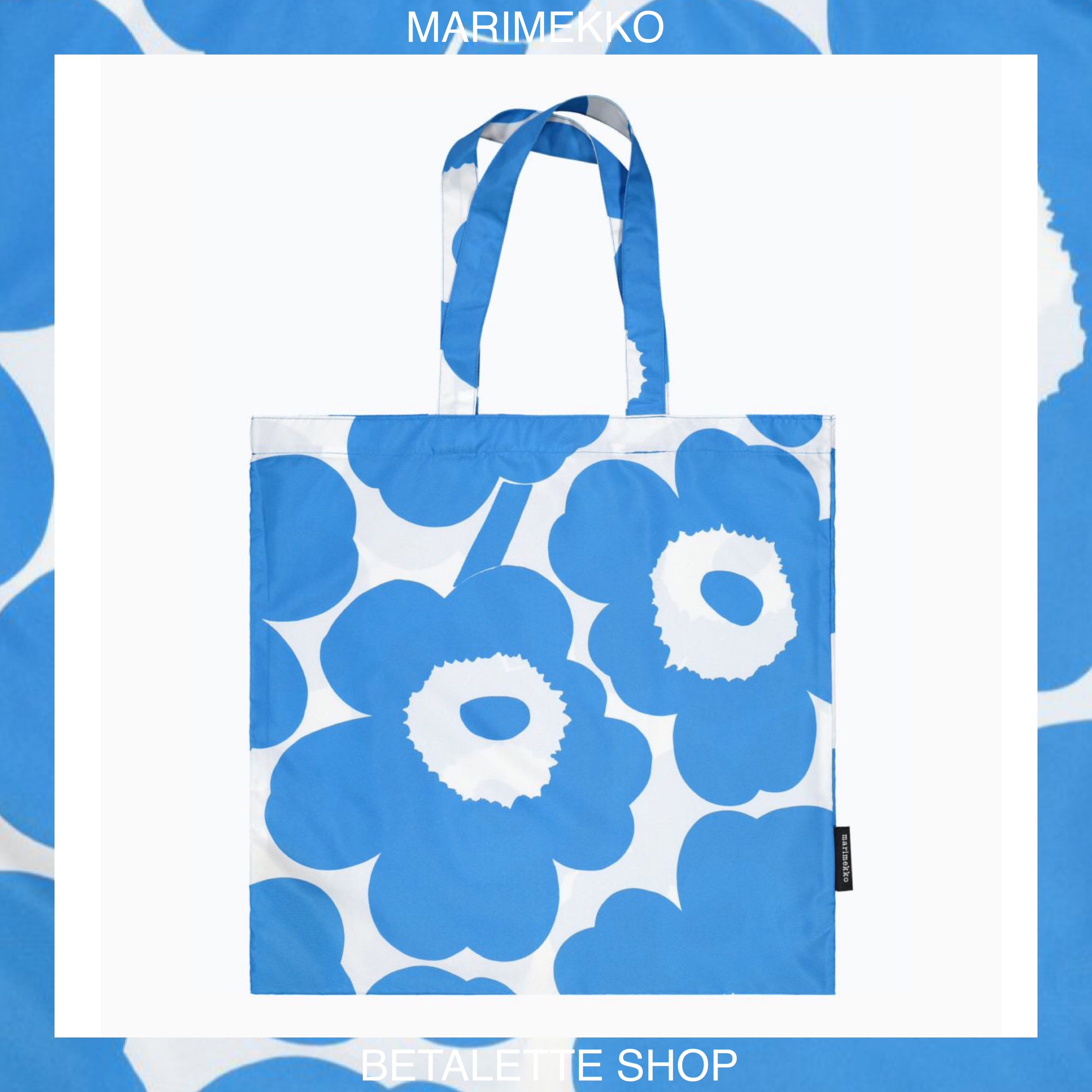 พร้อมส่ง !! Ⓜ️ Marimekko Lopulta Pieni Unikko bag ผ้าโพลีเอสเตอร์ ดอกฟ้าพื้นขาว  Ⓜ️