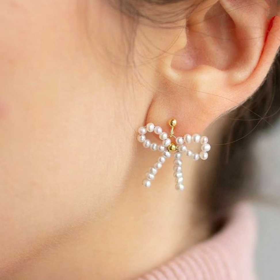 e096 ต่างหูไข่มุกโบว์ style 1