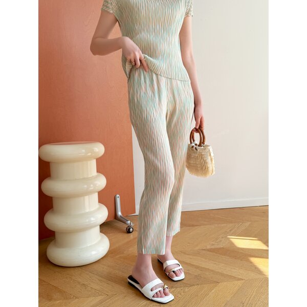 ยาว 36นิ้ว!! 2MUAY รุ่น GJO11536 กางเกงพลีทคุณภาพ SLIM STRAIGHT PRINTED PLEATED PANTS 5 สี FREE SIZE