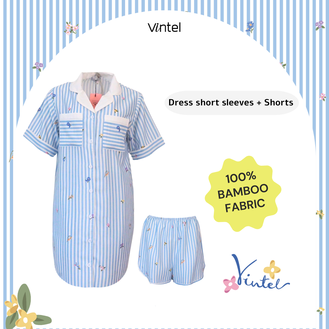 Blue Flower Stripe : Dress short sleeves + Shorts