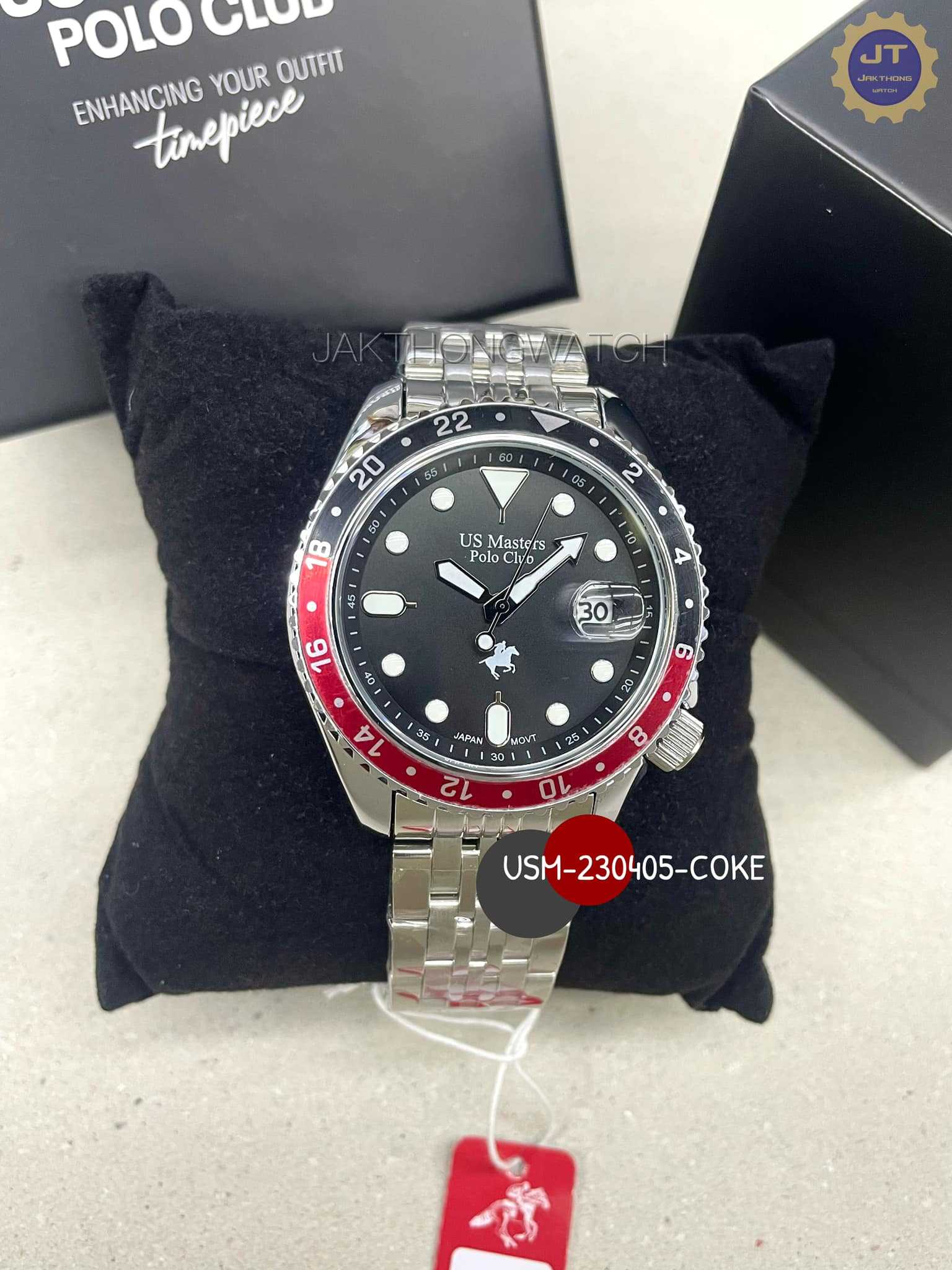 US MASTER Polo Club นาฬิกาข้อมือผู้ชาย รุ่น USM-230405-COKE (ขอบสีแดงดำ, หน้าปัด 42.5 มม.)