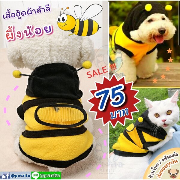 🇹🇭พร้อมส่ง 🐝🐝🐝 BEE น้องผึ้งน้อย 💕🐝🐝🐝 ~ เสื้อฮู้ดแฟนซีผ้าสำลีนิ่ม FOR PET สุนัข หมา แมว ส...