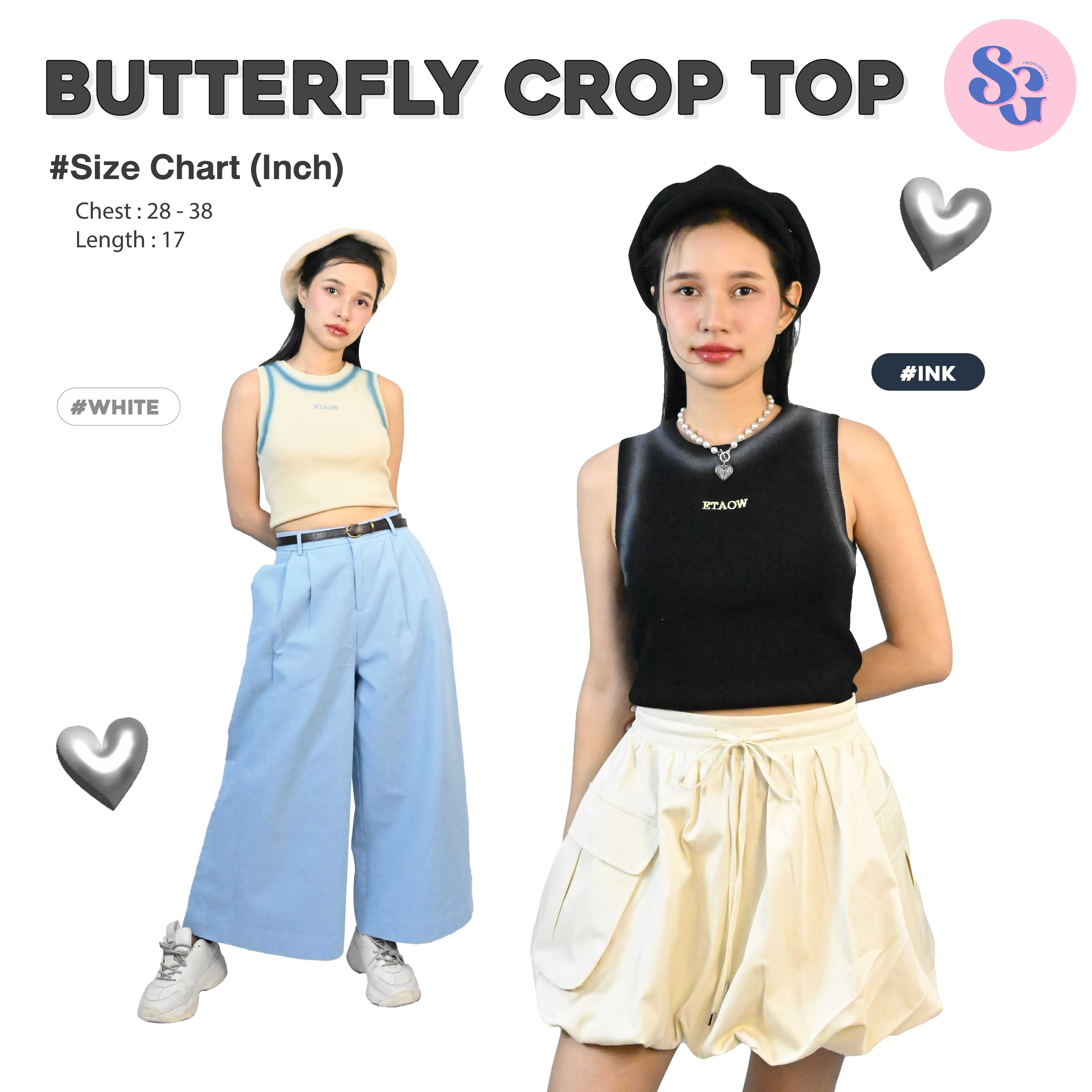 (พร้อมส่ง)Butterfly crop top  เสื้อครอปแขนกุด
